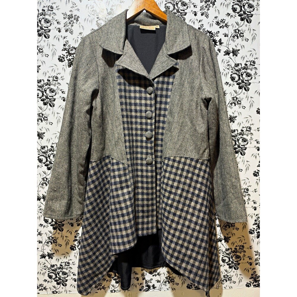 Paper Lace Womens M Wool Blend Tweed Herringbone Button Front Collared Jacket